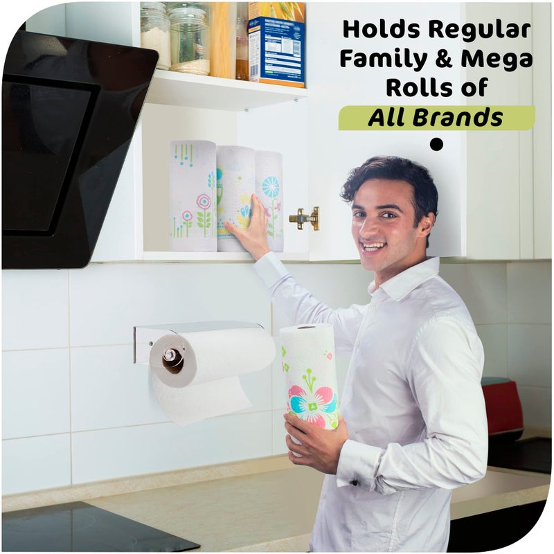 Srenta Clear Acrylic Paper Towel Holder Wall Mount Paper Towel Holder Under Cabinet, Wall Mounted Undermount Hanging Paper Towels Holder Dispenser, Holds Jumbo Rolls, Adhesive Strips & Screws Included - Image 3
